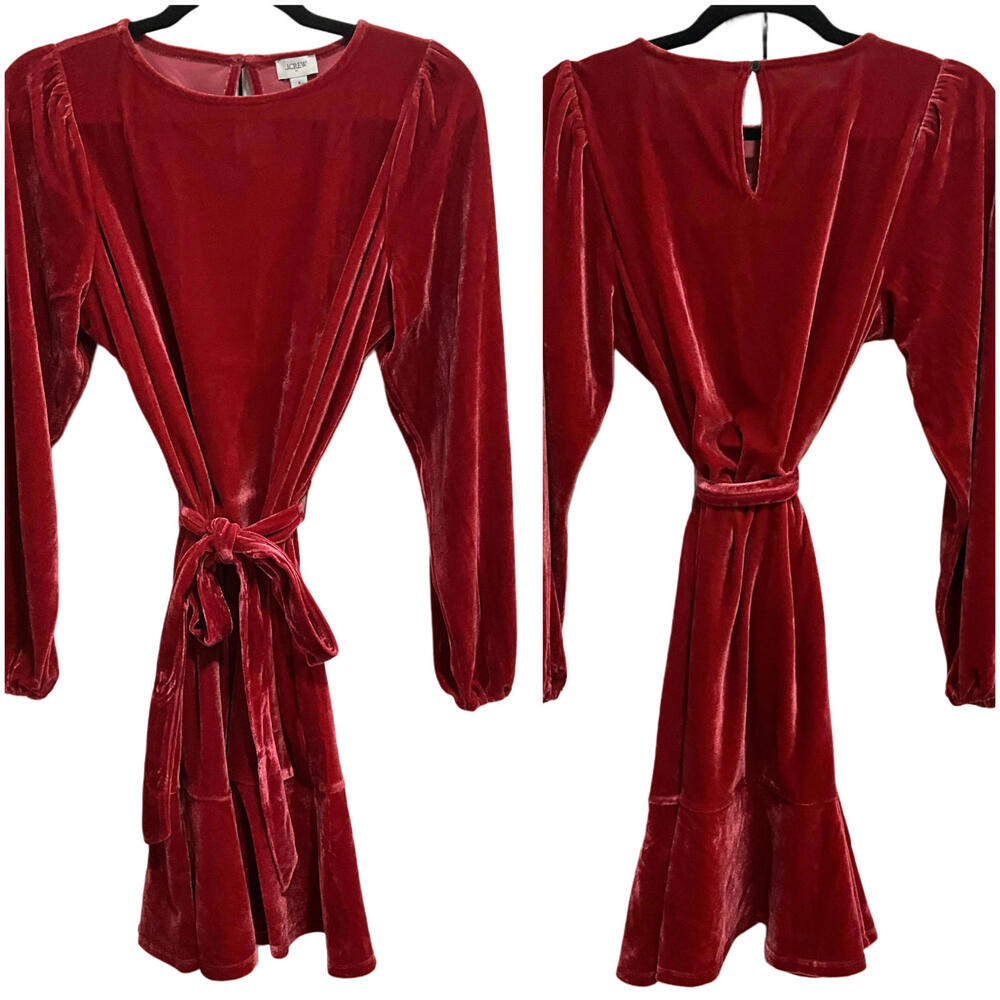 SALE❣️NWT J.CREW Y2K Red Velvet Ruffle Knee Mini Dress Retro It Girl Date Night - Picture 7 of 10